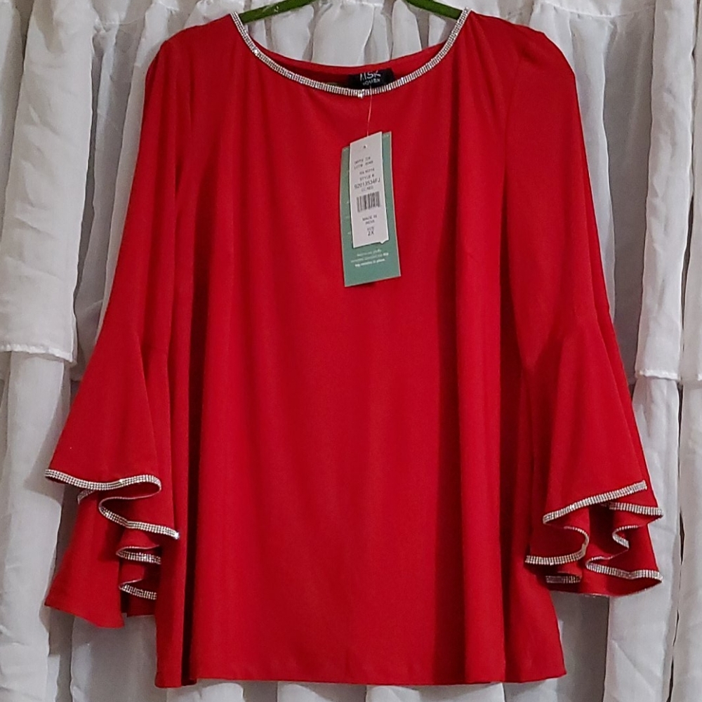 Rhinestone-Trim Bell-Sleeve Top